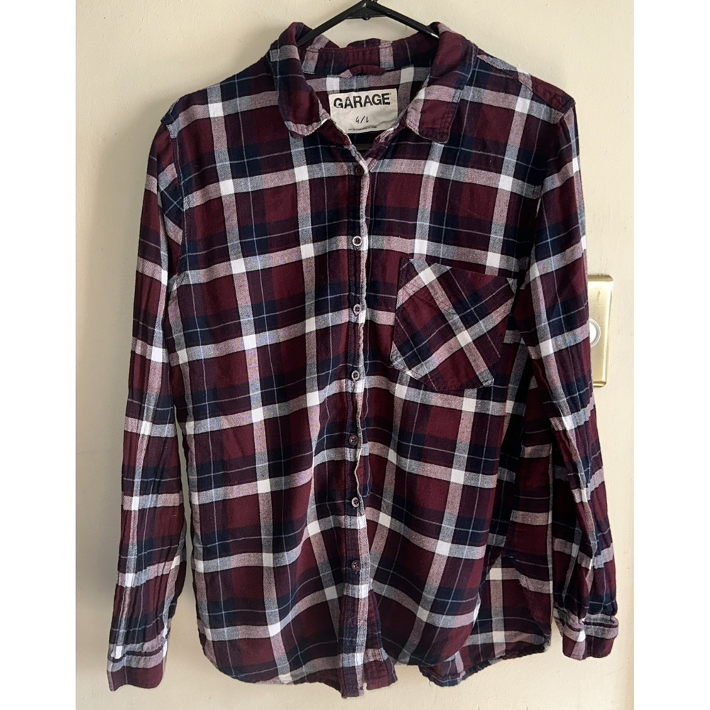 Women's‎ Garage Maroon & Blue Flannel Top Size Large